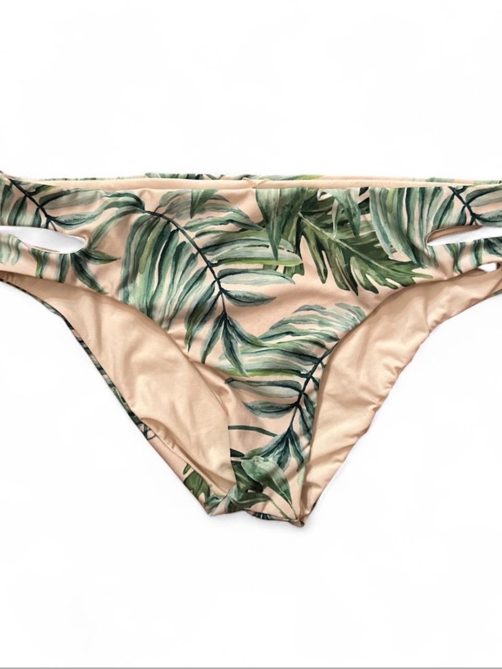 Women’s Green Palm Print Bikini Bottom - Beige S NWOT Gianni Bini